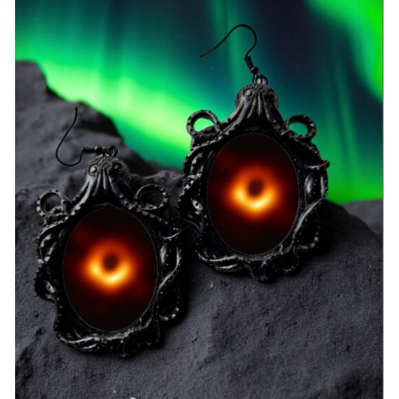 Black Hole Earrings - Celestial Outer Space Sun Moon & Stars Galaxies Universe - Picture 3 of 3